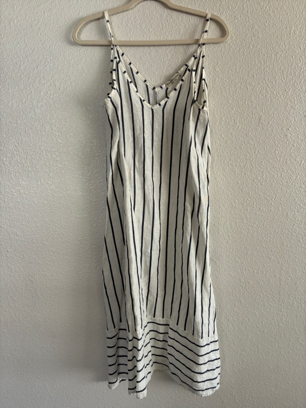 Terzo Millennio Striped V-Neck Spaghetti Strap Dress in White and Black